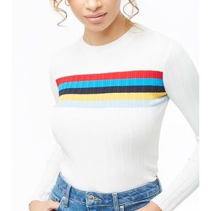Ribbed Multicolour Stripped-Front Top